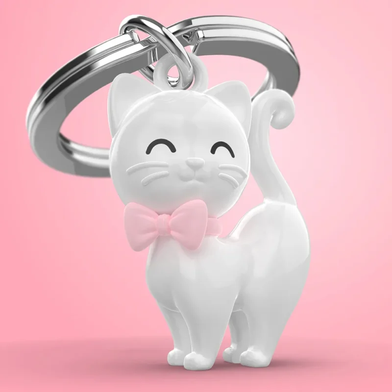 META[L]MORPHOSE KEYRING WHITE CAT WITH SILICON BOWTIE - Image 2